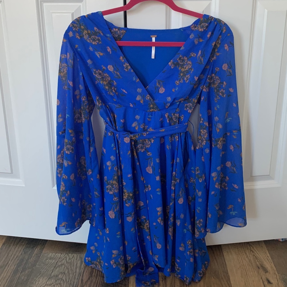 Free People Short Flow Dress, Royal Blue & Floral, Size (S)
